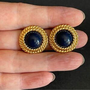 Vintage Napier gold & blue clip on earrings.